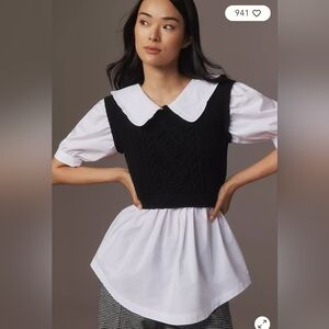 🌷3/$99🌷NWT Anthropologie Maeve Peter Pan Collar Twofer Sweater Top